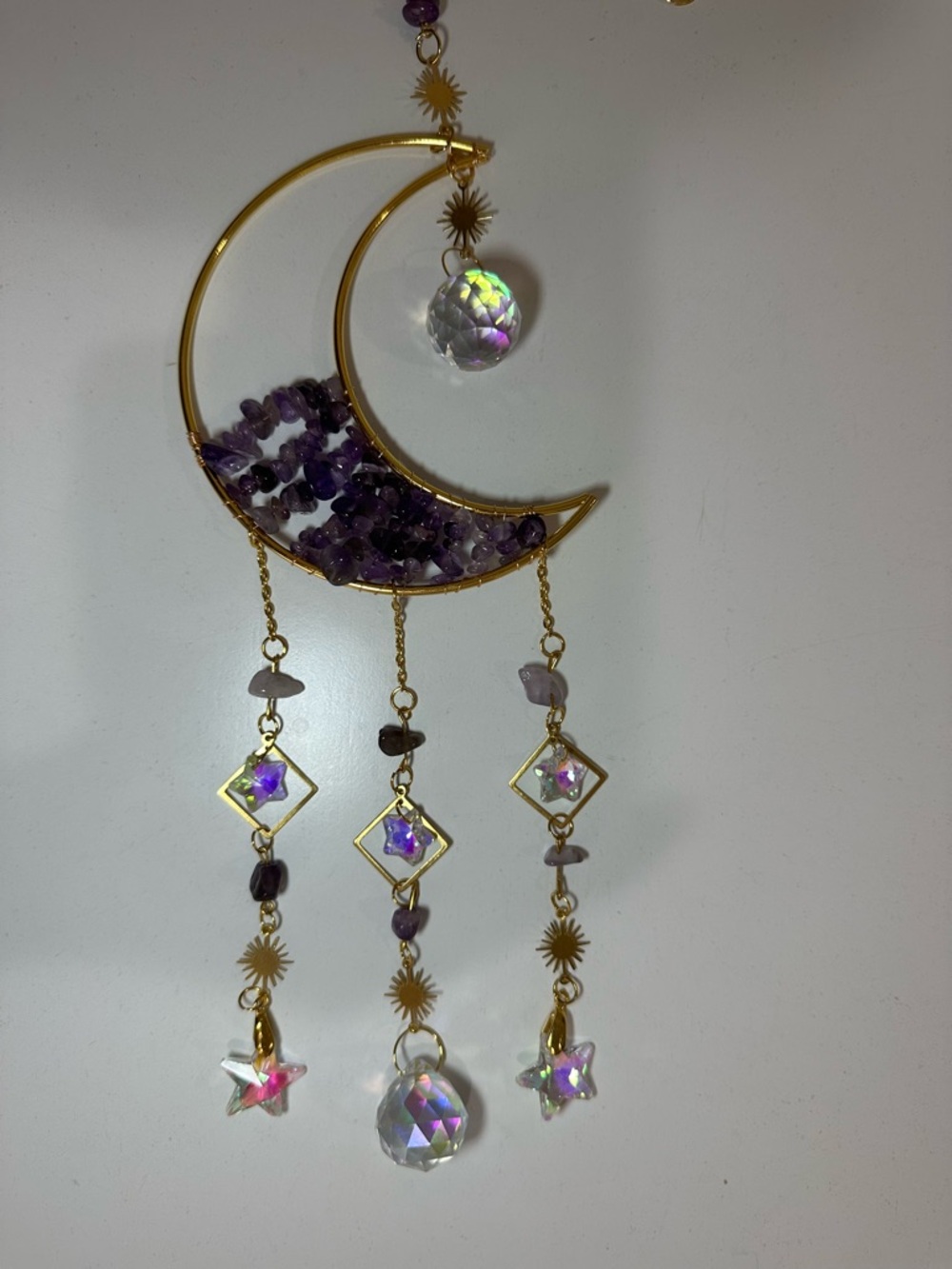 Gold Crescent Moon Purple Crystal Dangle Pendant - Women Jewelry